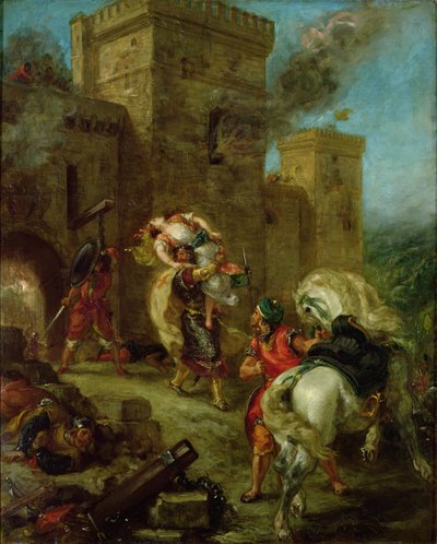 テンプラーに誘拐されたレベッカ、ブライアン・ド・ボワ・ギルバート卿 作： Ferdinand Victor Eugene Delacroix