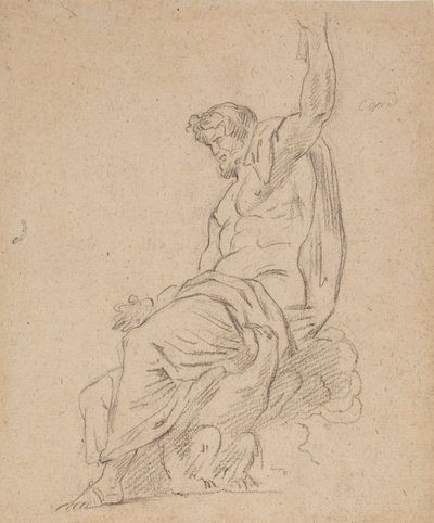 Recto: ワシに乗って左手を伸ばしている、おそらく木星の男性の姿 作： Ferdinand Victor Eugene Delacroix