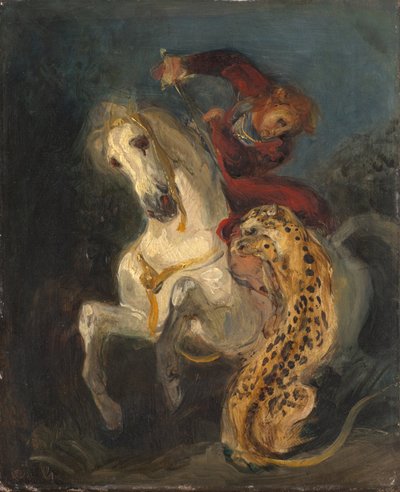 ジャガーに襲われたライダー 作： Ferdinand Victor Eugene Delacroix