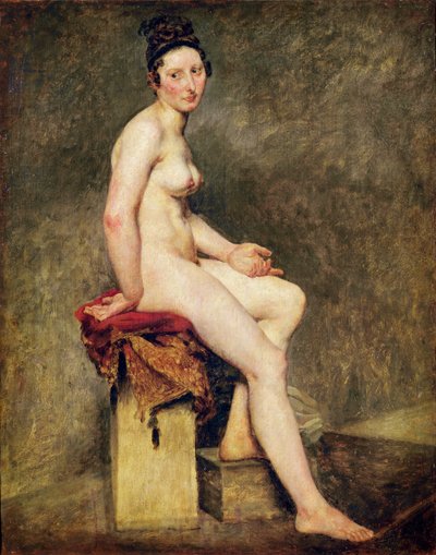 着席ヌード、マドモアゼルローズ（キャンバスに油彩） 作： Ferdinand Victor Eugene Delacroix