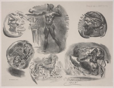 6つの古代メダルのシート 作： Ferdinand Victor Eugene Delacroix