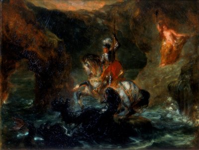 アンドロメダを届ける聖ジョージ、ドラゴンまたはペルセウスとの戦い、1847年 作： Ferdinand Victor Eugene Delacroix