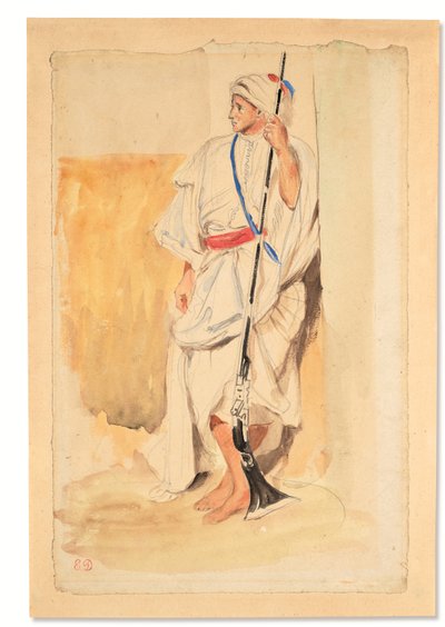 スタンディング・アラブ（紙に鉛筆、水彩、グワッシュ） 作： Ferdinand Victor Eugene Delacroix