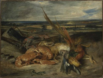 ロブスターのある静物、1827年。 作： Ferdinand Victor Eugene Delacroix
