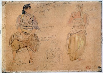鉛鉱山を描くアラブ女性の習作 水彩画のハイライト付き ウジェーヌ・ドラクロワ（1798-1863） 1832年 パリ、ルーヴル美術館 作： Ferdinand Victor Eugene Delacroix