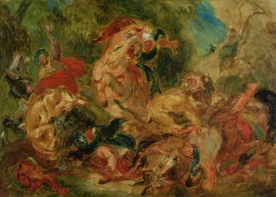 ライオン狩りのための研究、1854 作： Ferdinand Victor Eugene Delacroix