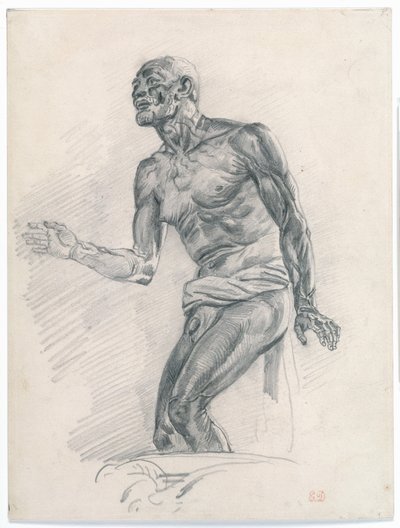 男性ヌードの研究：「セネカの死」の研究1838–40（バフブリストルボード上のグラファイト） 作： Ferdinand Victor Eugene Delacroix