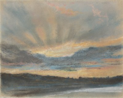 日没、1850年頃（ボードに取り付けられた紙にパステル） 作： Ferdinand Victor Eugene Delacroix