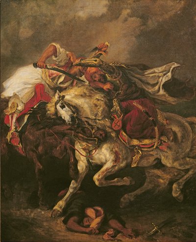 バイロンの詩「ルジアール」、1835年後のジャウアとハッサンの戦い 作： Ferdinand Victor Eugene Delacroix