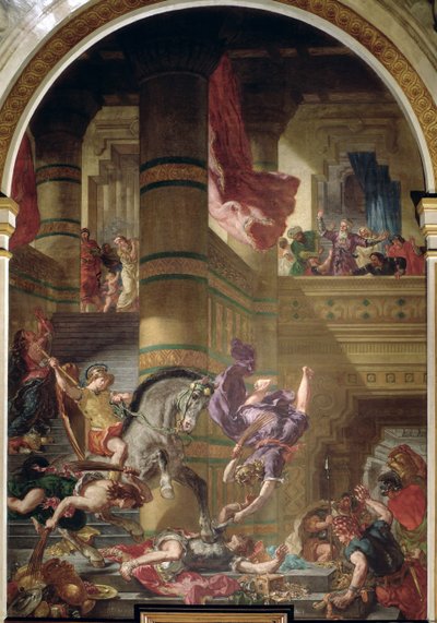寺院からのヘリオドロスの追放、1853-63年（石膏の油とワックス） 作： Ferdinand Victor Eugene Delacroix