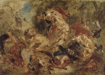 ライオンハント、1854年 作： Ferdinand Victor Eugene Delacroix