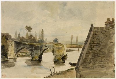 ナントの古い橋、1827年頃（水彩、クリーム色の織物紙） 作： Ferdinand Victor Eugene Delacroix
