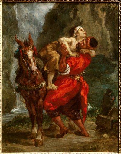 善きサマリア人」。ウジェーヌ・ドラクロワ（1798-1863）の絵画 作： Ferdinand Victor Eugene Delacroix