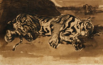 タイガー横たわる;タイガーレイヤー、1858 作： Ferdinand Victor Eugene Delacroix