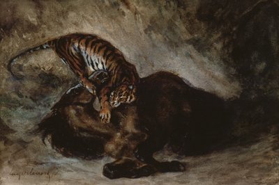 馬を襲う虎（紙にトイレ） 作： Ferdinand Victor Eugene Delacroix