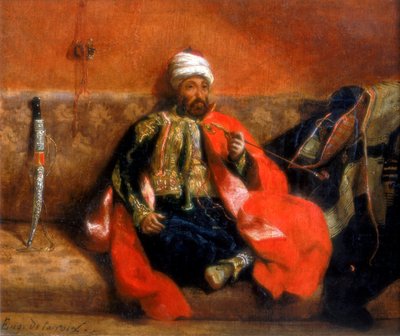 ターク、ソファでの喫煙、19世紀 作： Ferdinand Victor Eugene Delacroix