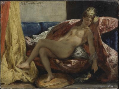 1826年から1828年の間のオウムを持つ女性。 作： Ferdinand Victor Eugene Delacroix