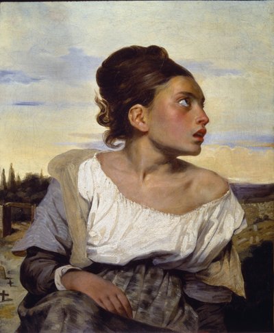 墓場の若い孤児 - 油彩・キャンバス 作： Ferdinand Victor Eugene Delacroix