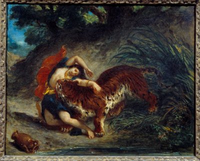 虎に連れ去られた若い女性、または虎に噛まれたインド人。ウジェーヌ・ドラクロワ（1798-1863）の作品 作： Ferdinand Victor Eugene Delacroix