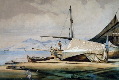 リグーリアの漁船「リューディ」（Ferdinand Perrotによるカラーリトグラフ 作： Ferdinand Victor Perrot