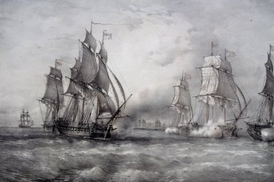 ポール・ジョーンズ、バルト海から到着したピアソン指揮の英国艦隊を攻撃 作： Ferdinand Victor Perrot