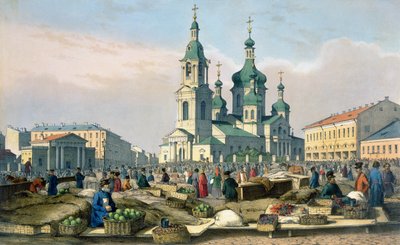 サンクトペテルブルクの干し草広場、1840年頃 作： Ferdinand Victor Perrot