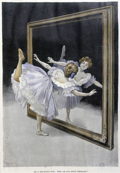 クラシックダンス：鏡の前でエクササイズをするダンサー - n.d., German doc. 作： Ferdinand von Reznicek