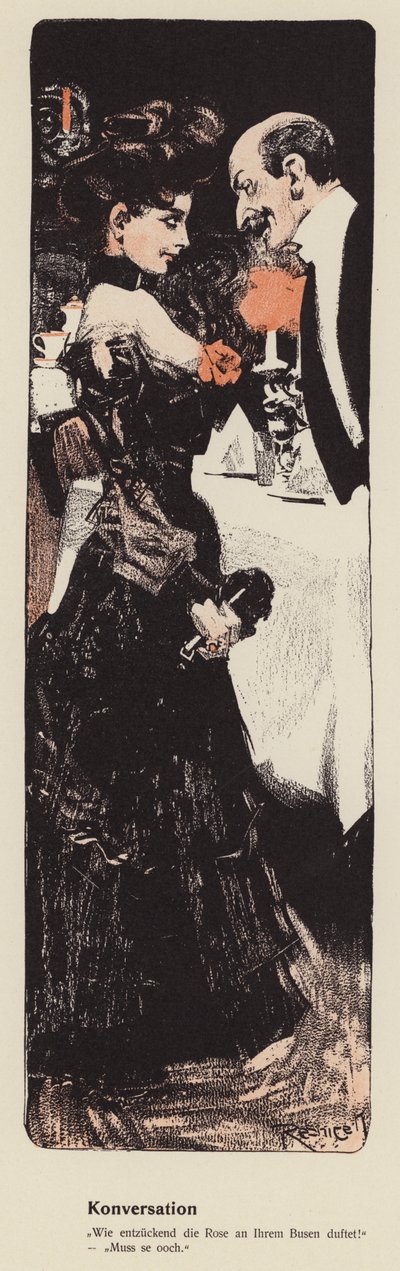 若い女性とおしゃべりをしている男性 (色リソ) 作： Ferdinand von Reznicek