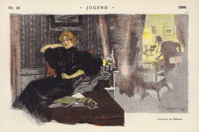 夕方、家にいる女性（カラーリトグラフ 作： Ferdinand von Reznicek
