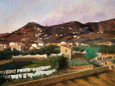 フェルディナンド・ブオナミチ（1820-92）作「フィエーゾレの丘の眺め」、油彩・キャンバス、88x119cm 作： Ferdinando Buonamici