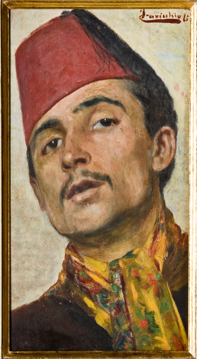フェズを着た男（オイルオンボード） 作： Ferdinando Cavicchioli