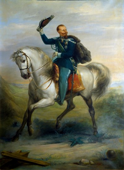 イタリア国王ヴィットリオ・エマヌエーレの馬上の肖像 作： Ferdinando Folchi