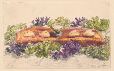 花の装飾の中の4つの心臓と塩 作： フェルディナンド・ルシュチク