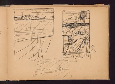 Drei Skizzen: a),c) hügelige Landschaft, b) alte Kreuze; verso: drei Skizzen von Bildern: Der Engel des Herrn, Litauen, Provinz 作： フェルディナンド・ルシュチク