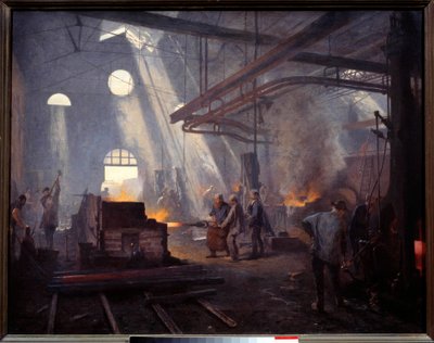 鍛冶屋。フェルナン・コルモン（1845-1924）の絵画 作： Fernand Cormon