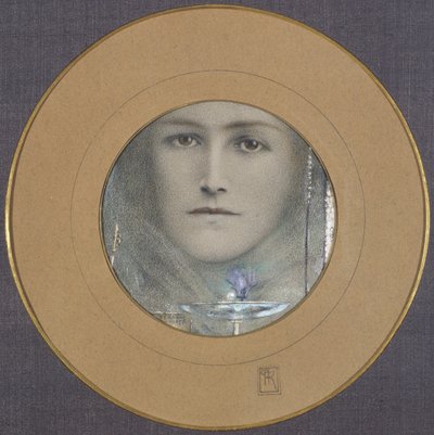茶色の瞳と青い花 作： Fernand Khnopff