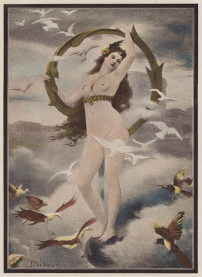 鳥に囲まれた女性（カラーリソ） 作： Fernand Le Quesne