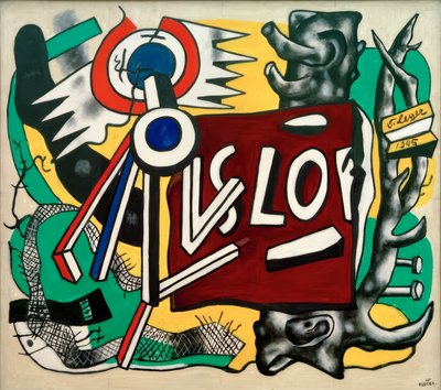 黄色の背景に木の幹 作： Fernand Leger