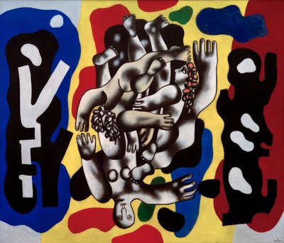 黄色の背景にダイバー 作： Fernand Leger