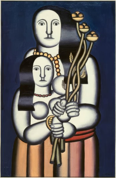 青い背景の二人の女性 作： Fernand Leger