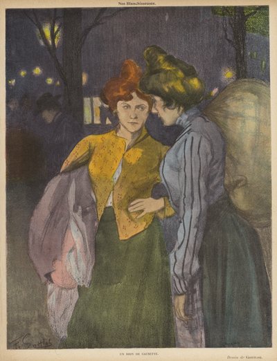 談笑する2人の洗濯婦（カラーリトグラフ 作： Fernand Louis Gottlob