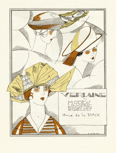Verlaine、Modes、Lingerie、Trinkets、pubの広告。 1914（ステンシルプリント） 作： Fernand Siméon