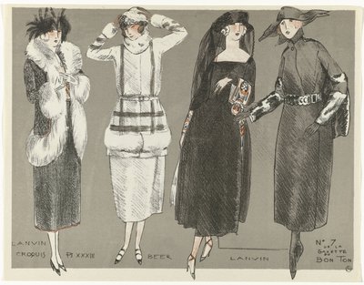 Gazette du Bon Ton、1920 - No. 7、Croquis Pl XXXIII: Lanvin / Beer / Lanvin (オブジェクトのタイトル) 作： Fernand Siméon