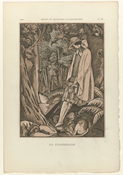 今日のファッションとマナー、1922 年、Pl. 6: ハントレス 作： Fernand Siméon
