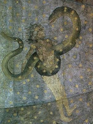 男と蛇、シエロデサラマンカの細部、1480〜90年 作： Fernando Gallego
