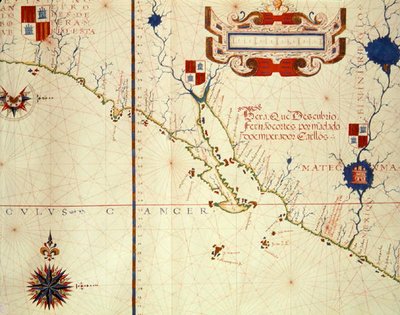 Fol.15地図、1571年のメキシコとカリフォルニアの地図 作： Fernao Vaz Dourado