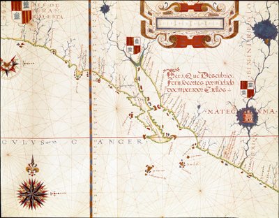 メキシコ西海岸と南カリフォルニアの眺め - 地図 作： Fernao Vaz Dourado