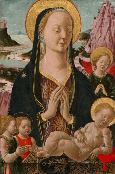 聖母子と天使たち 作： Ferrarese 15th Century