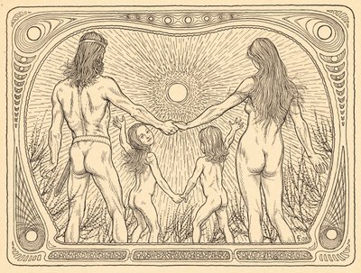 1908年にベルリンで出版されたFritz Heyder Verlag社のポートフォリオ「Lebenszeichen」から、Sonnenwanderer、プレート12。 作： Fidus