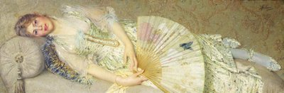 ソファでくつろぐ若い女性 作： Filadelfo Simi